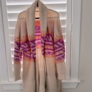 XIRENA Open Front Cozy Multicolor Knit Sweater with Waist Belt Size S EUC